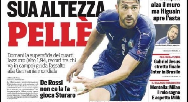 FOTO - Prima pagina Corriere dello Sport: Il Napoli alza il muro, ma Higuain apre l'asta