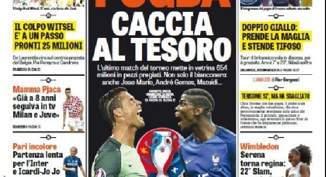 FOTO - Prima pagina Gazzetta dello Sport: Assalto Napoli, pronti 25 mln per Witsel. Poi Pereyra o Candreva
