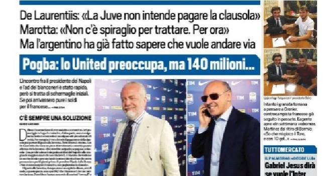 FOTO - La prima pagina di Tuttosport: Rapido incontro tra Adl e Marotta, questo è solo il primo atto