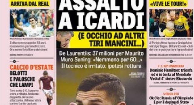FOTO - 'Gazzetta dello Sport' in prima pagina: Allarme Inter, assalto Napoli a Icardi