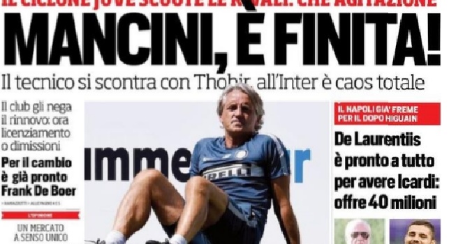 FOTO - 'Corriere dello Sport' in prima pagina: De Laurentiis pronto a tutto, 40 mln per Icardi