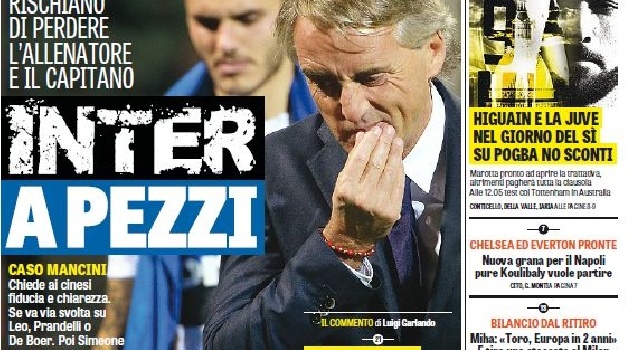 FOTO - Prima pagina Gazzetta: De Laurentiis offre 47mln per Icardi, 'no' dell'Inter. Higuain, Marotta pronto a pagare la clausola. E su Koulibaly...
