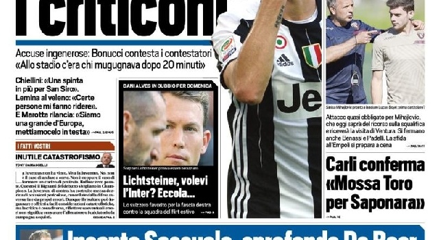 FOTO - TuttoSport titola: Juve arrabbiata dopo il Siviglia. Abbasso i criticoni