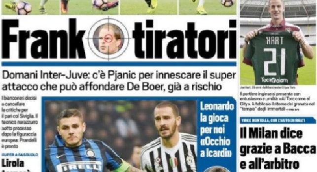 FOTO - La prima pagina di 'Tuttosport': La Juve può affondare l'Inter, De Boer già a rischio