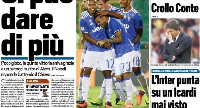 FOTO - Prima pagina Tuttosport: Juve si può dare di più! Il Napoli risponde battendo il Chievo