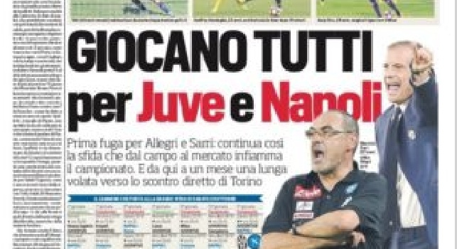FOTO - Prima pagina CorrSport: Giocano tutti per Juve e Napoli: prima fuga per Sarri e Allegri, lunga volata verso lo scontro diretto