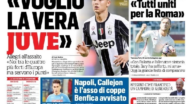 FOTO - Prima pagina CorrSport: Napoli, Callejon è l'asso delle coppe: Benfica avvisato