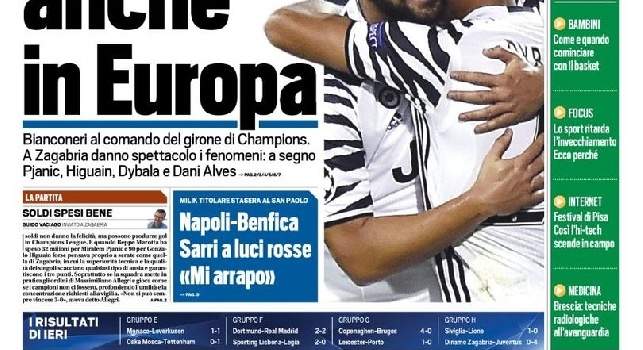 FOTO - Tuttosport in prima pagina: Napoli-Benfica, Sarri a luci rosse: 'Mi arrapo'. Milik titolare al San Paolo
