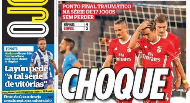FOTO - La stampa portoghese è traumatizzata: Shock Benfica per O Jogo, E' il bordo dell'abisso per A Bola