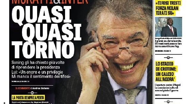 FOTO - La prima pagina de La Gazzetta dello Sport, Ferlaino: Sarri è l'oro di questo Napoli. Lo Scida di Crotone apre col Napoli
