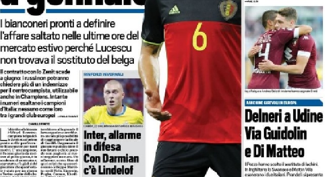 FOTO - Prima pagina TuttoSport: Juve, Marotta conferma: Witsel a gennaio