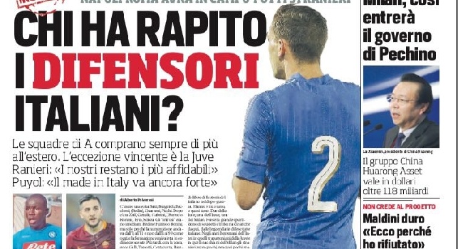 FOTO - Prima pagina CorrSport: Chi ha rapito i difensori italiani? In Napoli-Roma in campo tutti stranieri. Milik gi&agrave; in piedi, Napoli sorride