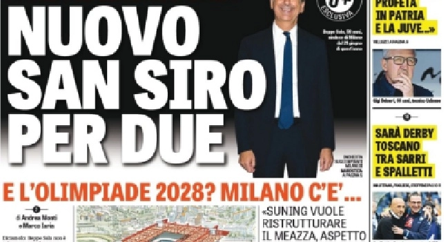 FOTO - Prima pagina Gazzetta dello Sport: Sarà derby toscano tra Sarri e Spalletti