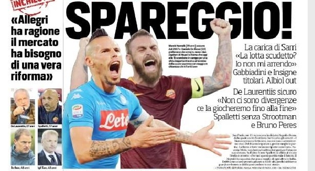 FOTO - Prima pagina CorrSport: Napoli-Roma è spareggio!