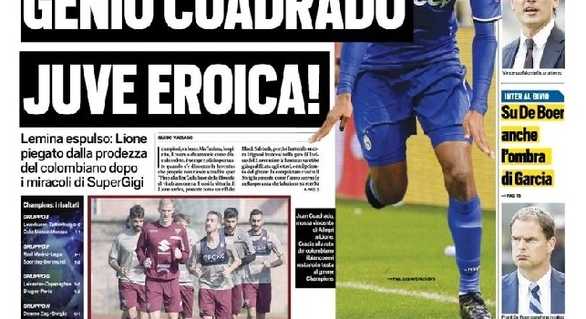 FOTO - Prima pagina Tuttosport: Gigante Buffon, genio Cuadrado: Juve eroica