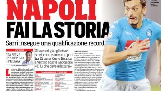 FOTO - Prima pagina CorrSport: Napoli, fai la storia: Sarri insegue una qualificazione record e scuote Gabbiadini