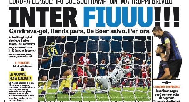 FOTO - Prima pagina Gazzetta: Inter fiuuu!! Candreva-gol, De Boer salvo per ora. Follia Roma, la Fiorentina vola