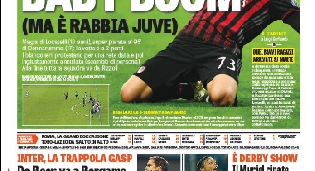 FOTO - Prima pagina Gazzetta dello Sport: Milan Baby Boom, ma è rabbia Juve