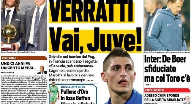 FOTO - Prima pagina Tuttosport: Verratti, è rottura con Emery: vai Juve!