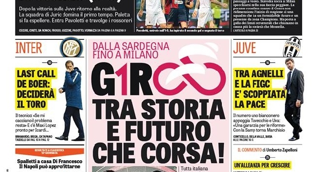 FOTO - Prima pagina Gazzetta: Spalletti a casa Di Francesco, il Napoli può approfittarne. Juve, tra Agnelli e la FIGC...