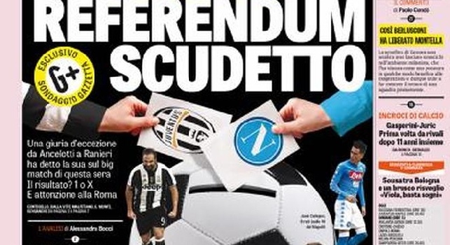 FOTO - Prima pagina Gazzetta: Juve-Napoli, referendum scudetto