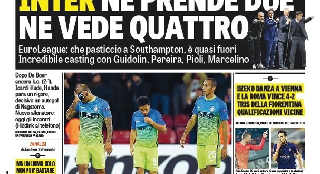 FOTO - La prima pagina de La Gazzetta dello Sport: Inter, ne prende due ne vede quattro