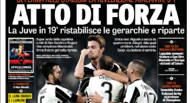 FOTO - Prima pagina Gazzetta dello Sport: Atto di forza, si ferma allo Stadium la rivelazione Atalanta
