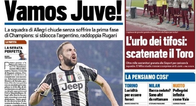 FOTO - Tuttosport in prima pagina: Higuain, vamos Juve