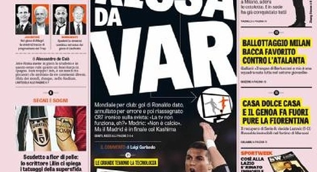 FOTO - prima pagina Gazzetta: Rissa di Var: la rivolta Real contro la moviola in campo