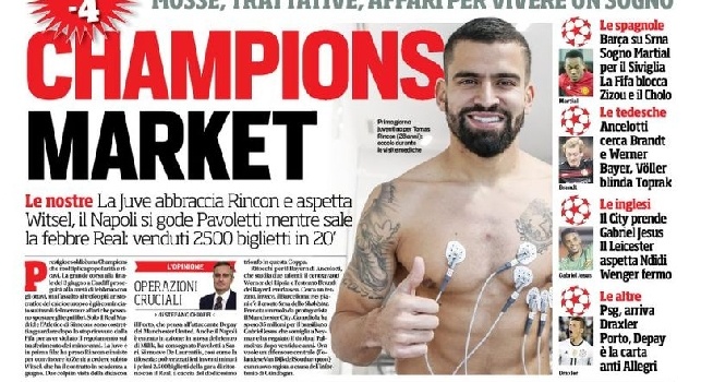 Prima pagina CorrSport: Champions Market. Tevez in Cina, stipendio shock: 74 euro al minuto (FOTO)