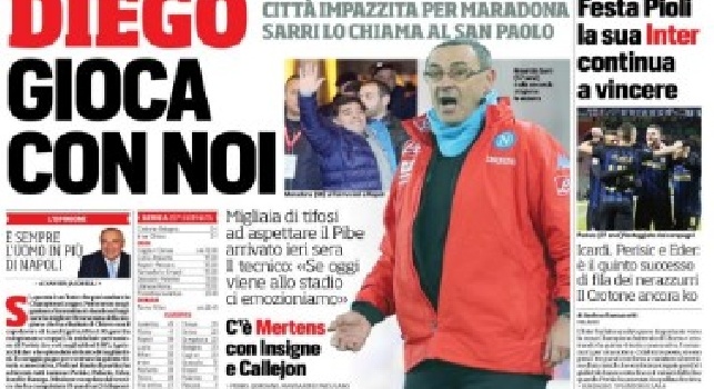 Prima pagina CorrSport Campania: Diego gioca con noi: città impazzita, Sarri lo chiama al San Paolo per il Pescara (FOTO)
