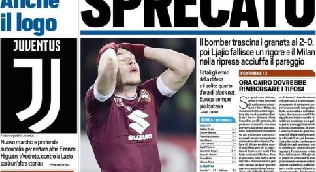 Tuttosport in prima pagina: Il Toro continua a buttarsi via, un <i>Gallo</i> sprecato