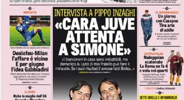 Gazzetta dello Sport in prima pagina: Milan, per giugno l'idea Gabbiadini (FOTO)