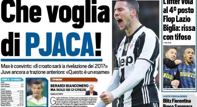 Prima pagina TuttoSport: Che voglia di Pjaca! Torna il Gallo: Toro, credici (FOTO)