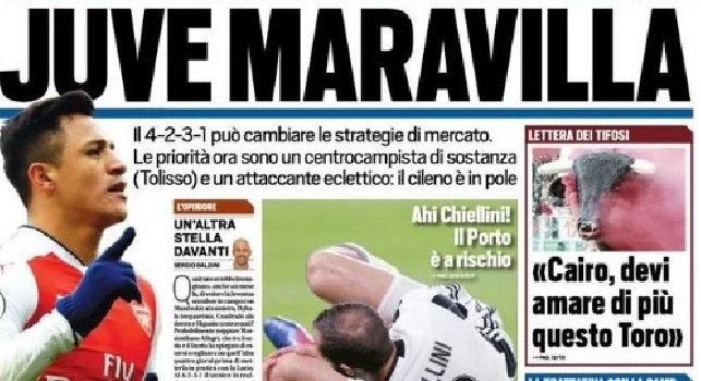 La prima pagina di Tuttosport: Napoli, notte Real: <i>'Saremo folli!</i>