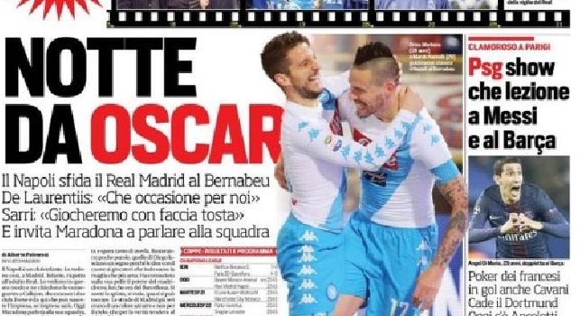 La prima pagina del Corriere dello Sport: Napoli, notte da Oscar