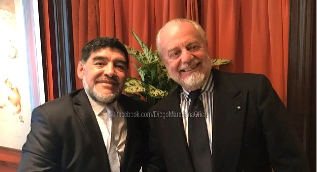 Maradona su Facebook: A Madrid con il presidente del Napoli De Laurentiis [FOTO]