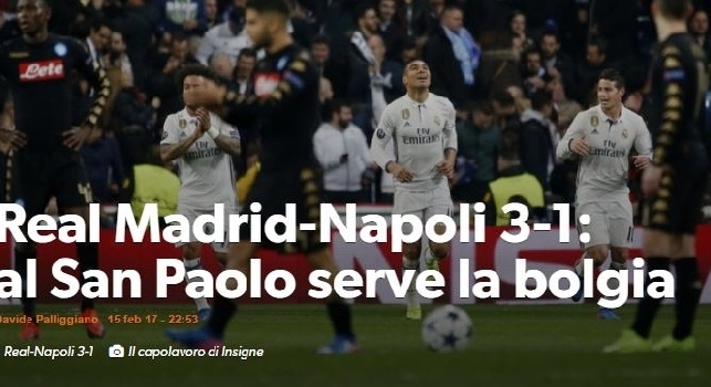 Corriere dello Sport: Real Madrid-Napoli 3-1: al San Paolo serve la bolgia! [FOTO]