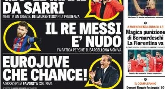 La prima pagina de La Gazzetta dello Sport: Giù le mani da Sarri, merita un grazie