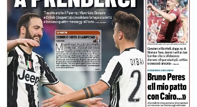 Prima pagina TuttoSport: Tensione Napoli, bavaglio a tutti: il club ordina il silenzio. Juve e Higuain: provate a prenderci! [FOTO]