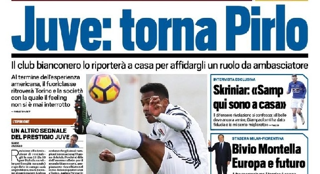 Prima pagina Tuttosport: Juve, torna Pirlo: la società gli affiderà il ruolo di ambasciatore [FOTO]
