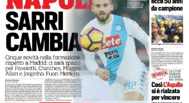 CorrSport in prima pagina: Napoli, Sarri cambia: 5 cambi di formazione rispetto a Madrid. Fuori Mertens, dentro Pavoletti [FOTO]