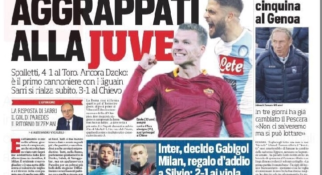 CorrSport in prima pagina: Aggrappati alla Juve: Roma e Napoli vanno avanti a forza di gol, distacco invariato dai bianconeri [FOTO]