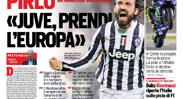 Prima pagina Corriere dello Sport: Pirlo: 'Juve, prendi l'Europa'. L'annuncio di mister Li: 'Milan, ora ho i soldi' [FOTO]