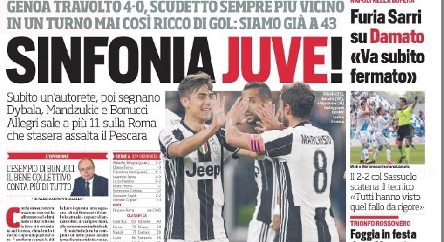 La prima pagina del Corriere dello Sport, furia Sarri su Damato: Va subito fermato