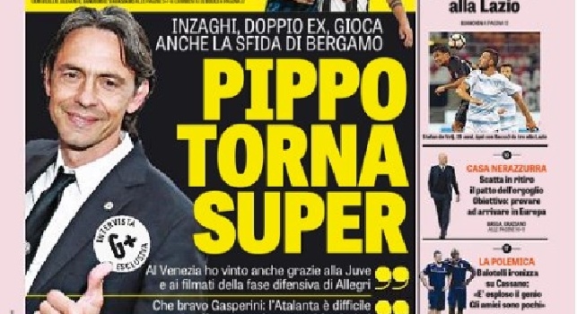 Gazzetta dello Sport, la prima pagina: Pippo torna super