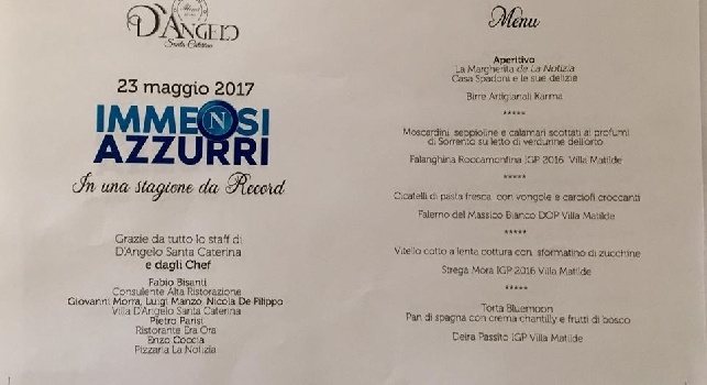 Immensi azzurri, cena di fine anno a Villa D'Angelo: ecco il menù della serata [FOTO]