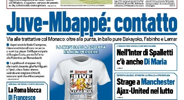 Prima pagina TuttoSport: Juve-Mbappé, contatto col Monaco [FOTO]
