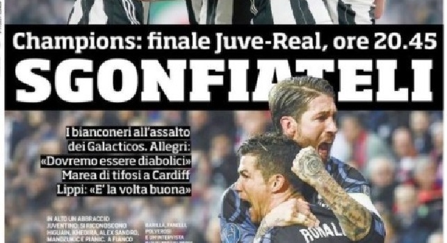 Corriere dello Sport in prima pagina: Sgonfiateli! Bianconeri all'assalto dei Galacticos [FOTO]
