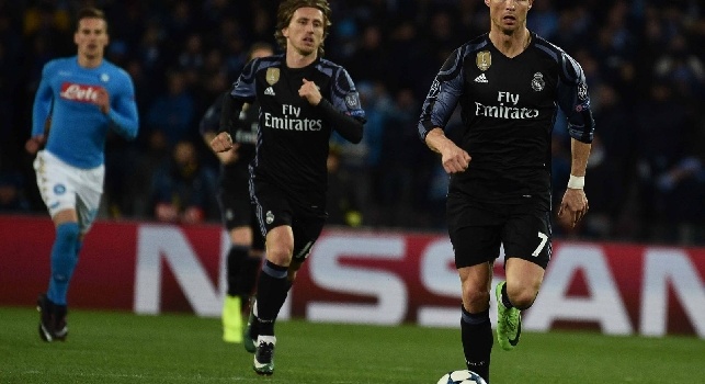 Cristiano Ronaldo con la maglia del Real Madrid contro il Napoli